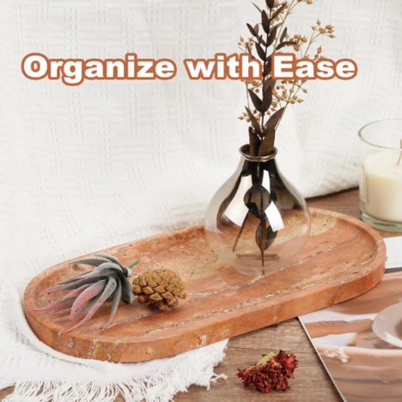 12"  Turkish Red Travertine Tray - Luxury Vanity Decorative Tray for Countertop - Picture 7 of 12